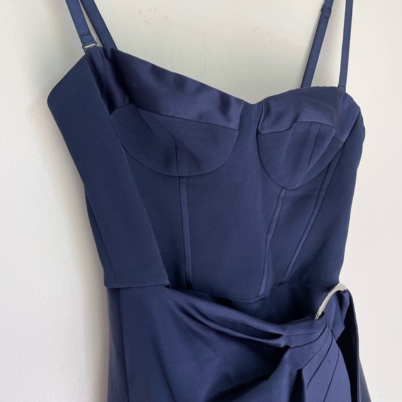 SIMKHAI Navy Blue Crepe Satin Combo Bustier Wrap Dress Size 0 - Picture 3 of 11